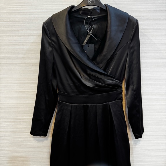 Mooyius Vintage Inspired Satin Midi Dress with Draped Collar Black NWT size XS - Picture 5 of 9
